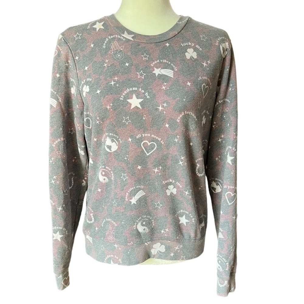 Sol Angeles X Anthropologie Women’s Gray Print Crewneck Sweatshirt, size M.​​